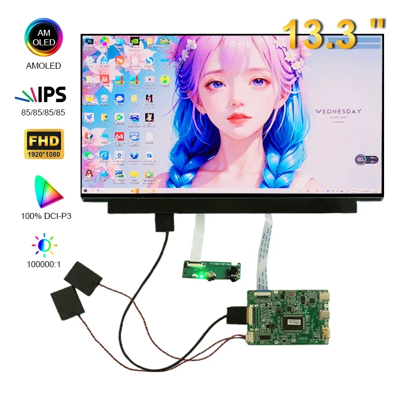 13.3 Inch AMOLED Screen 1920x1080 IPS Display 60Hz FHD OLED Panel with Speaker Type-c Driver Board For Phone Android Laptop PC