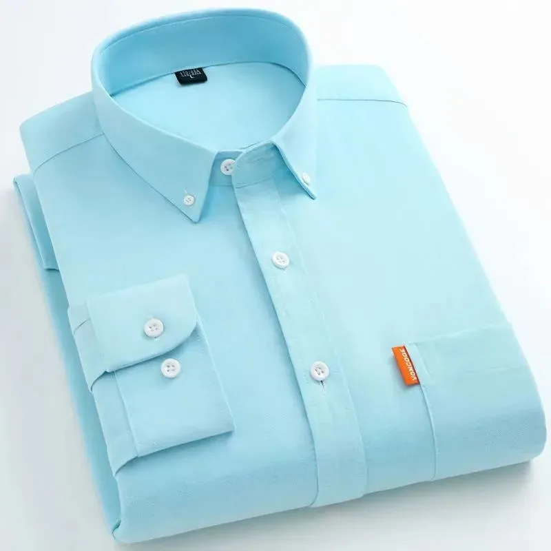 

New 2026 Spring Korean Style Men's Shirt Cotton Oxford Weave No Ironing Casual Versatiles Long Sleeve Skin-friendly Shirt 5XL-M