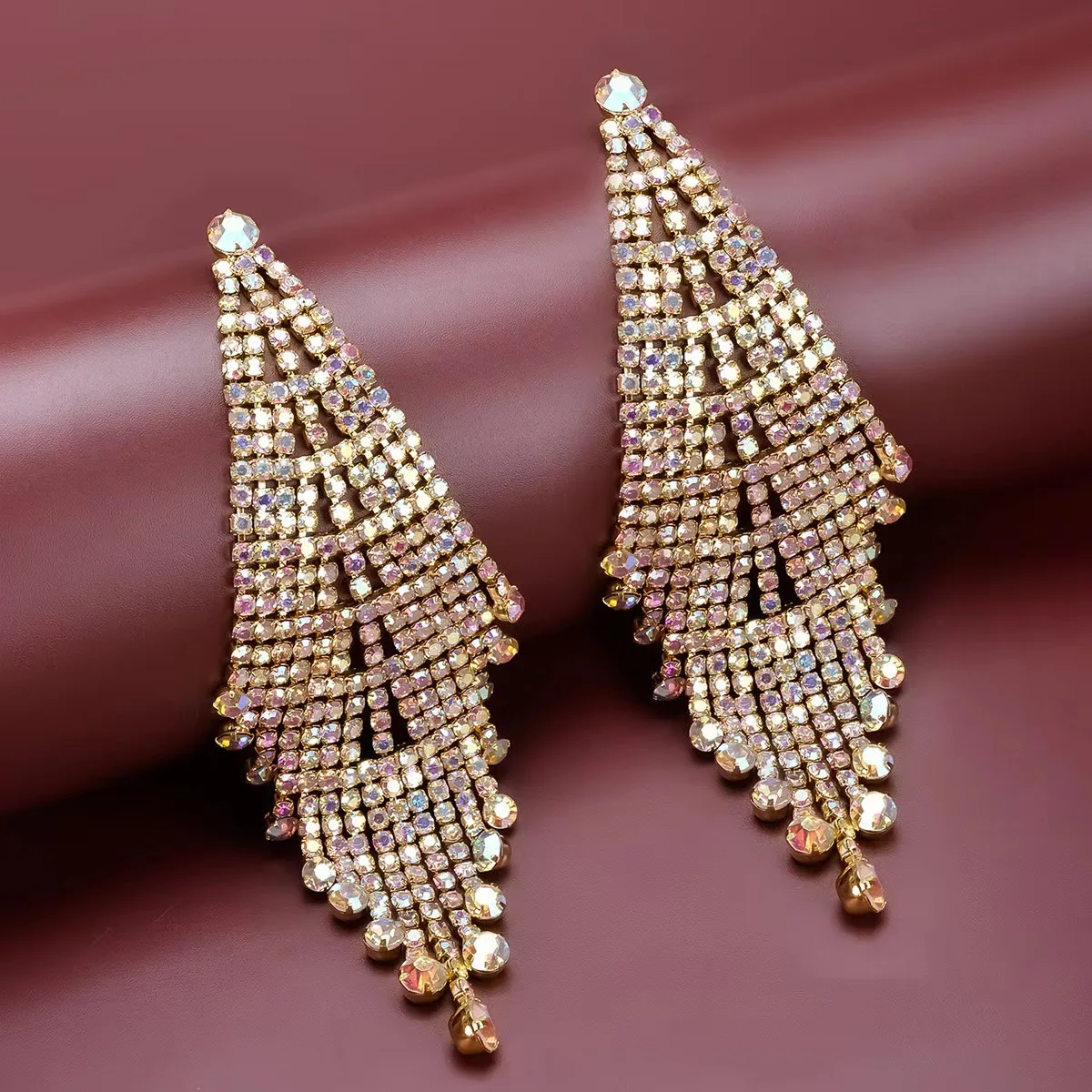 Fashionable Multi-layer Tassel Christmas Tree Shape Rhinestone Creative Lady Earrings