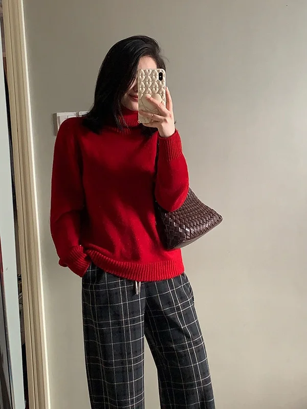 

Autumn Winter High Ne 00 Wool Sweater Lazy Loose Skin-friendly Color Casual Sle Women's Long Sve Knitted Sweater