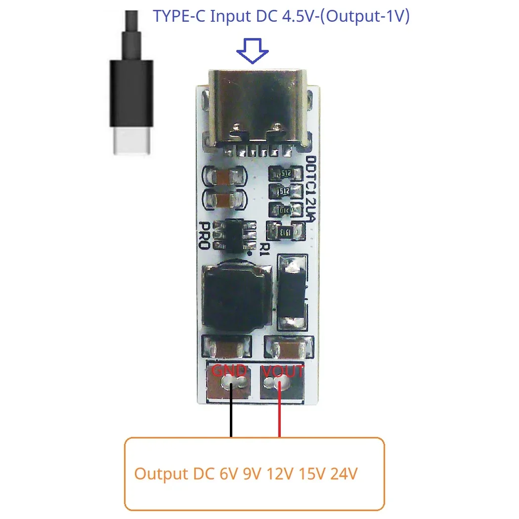 Mini 9W Full Function Type-C DC-DC Boost Converter USB DC 5V to 6V 9V 12V 15V 24V Step-up Voltage Regulator for QC PD Charger