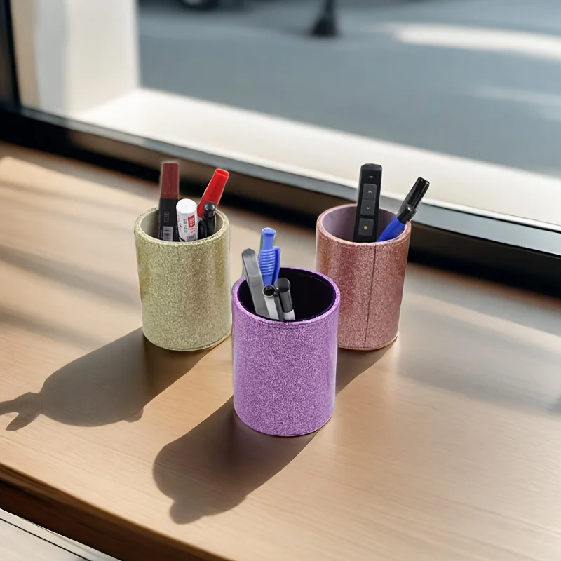 

PU Leather Desk Organizer - Cute Pencil Holder & Office Supply Cup for Workspace and School, Decorative Aesthetic Accessory