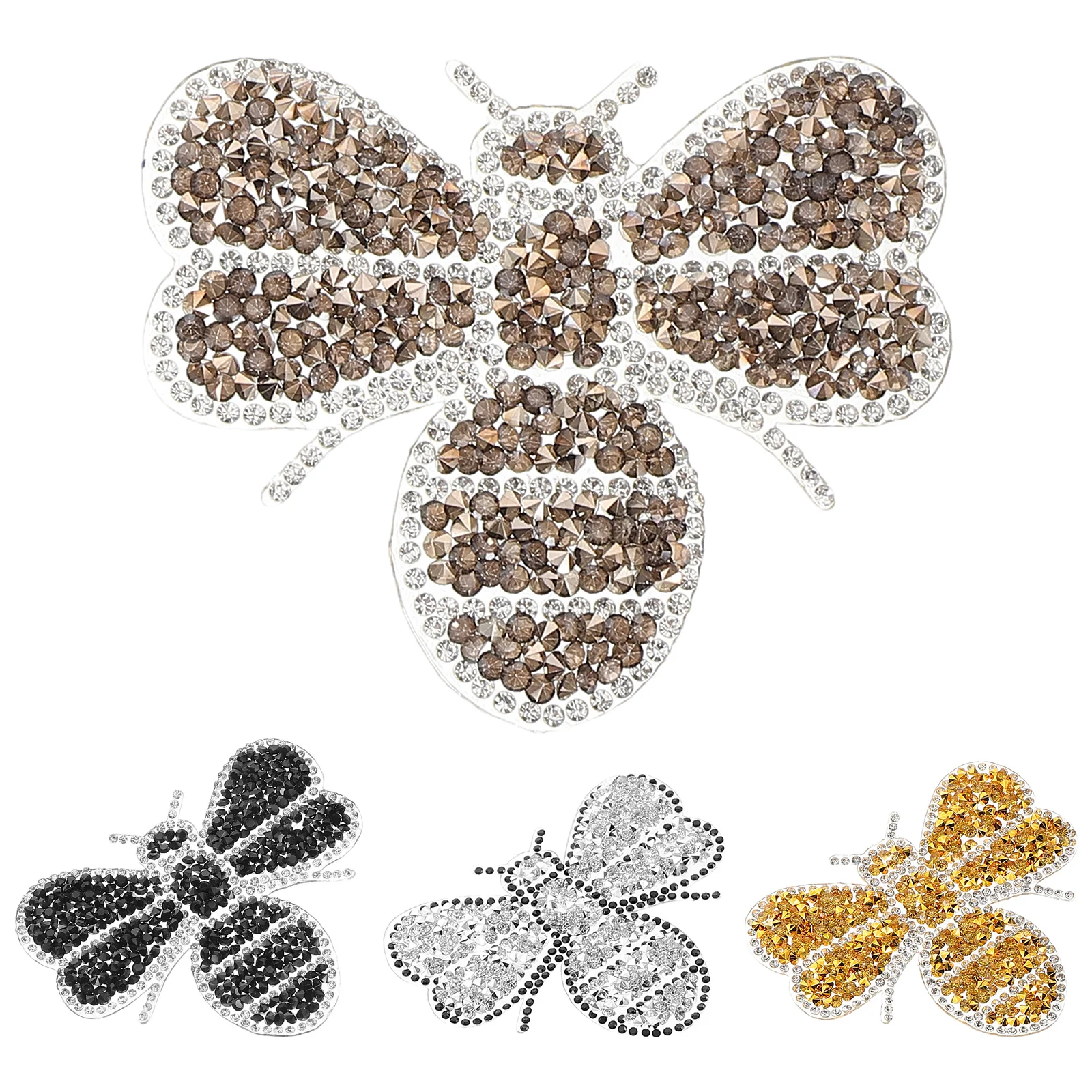 

4pcs Durable Bee Rhinestone Iron On Patches Fashionable Glitter For Diy Decoration Clothes Shoes Bags