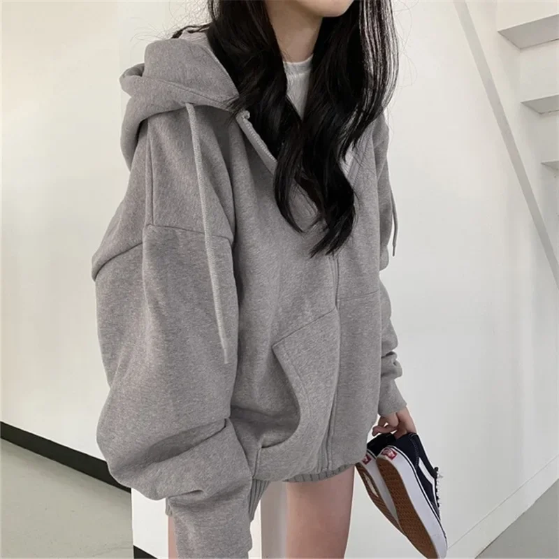 Trendy Spring Autumn Thin Hooded Sweatshirt Women's Loose Fit Idle Style Zip Up Cardigan Jacket Cross-Border E-commerce