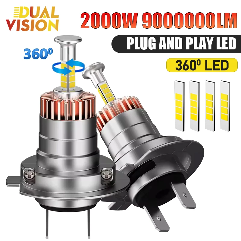 

H7 Автомобильная светодиодная лампа Canbus 2000 Вт Беспроводная с вентилятором Автодиод 360 Turbo LED 12 В Автомобильные фары 1: 1 Plug and Play