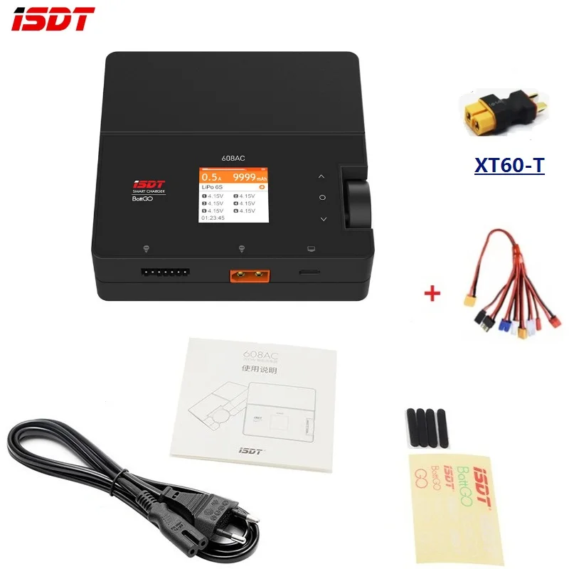 

ISDT 608AC AC 60W DC 200W 8A BattGo Smart Battery Charger Discharger with Detachable Power Supply For RC Drone