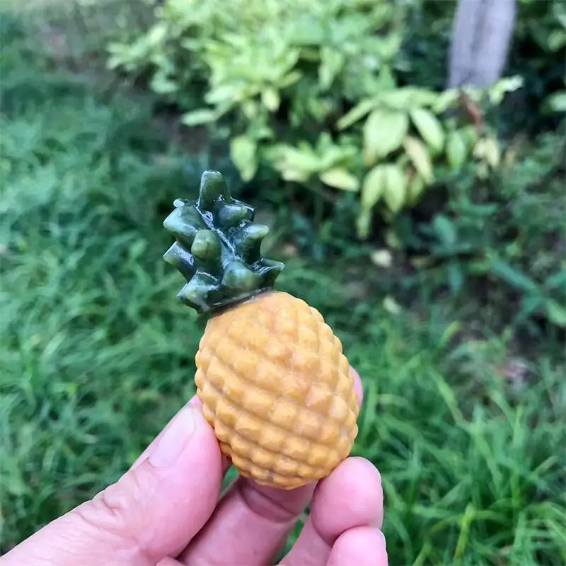 Natural Green Jade Yellow Quartz Pineapple Carving Reiki Healing Fengshui Stone Gift Home Office Decoration Gift 1PCS