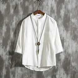 Men's Street Casual Pockets Patchwork Blouse Summer New Half Sleeve Solid Loose All-match Shirt Tops Vintage Fashion Men Clothes