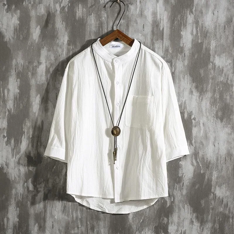 Men's Street Casual Pockets Patchwork Blouse Summer New Half Sleeve Solid Loose All-match Shirt Tops Vintage Fashion Men Clothes