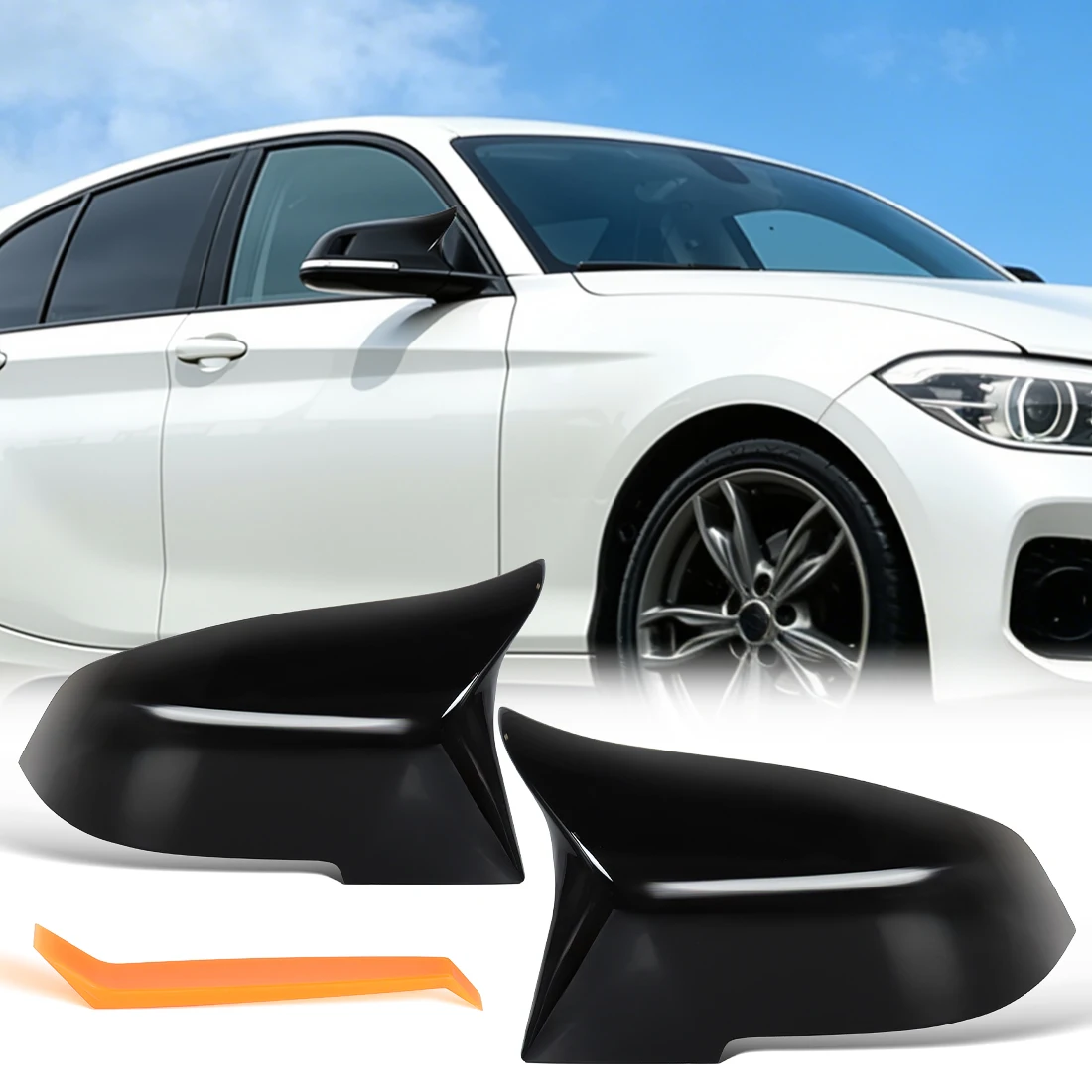bmw-1-2-3-4シリーズ-f20-f30-f31-f32-f34-f36-e84-2014-2018用-abs光沢ブラックサイドリアビューウィングミラーカバーキャップ（左右セット）