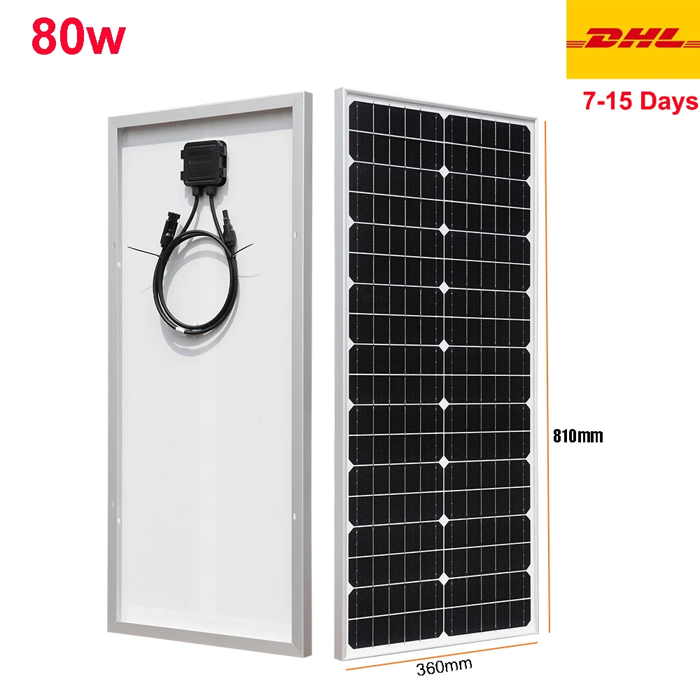 200w 150w 80w 30w 12v panel solar rígido vidrio templado marco de aluminio casa sistema camper yate 12v cargador de batería DHL Freeship