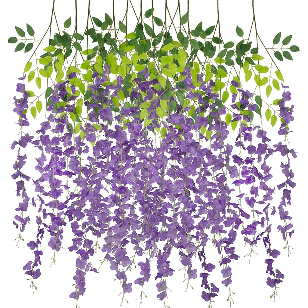 5 uds flores artificiales violetas vid colgante flor de glicina falsa para decoración del hogar decoración de arco de boda adorno de guirnalda al aire libre