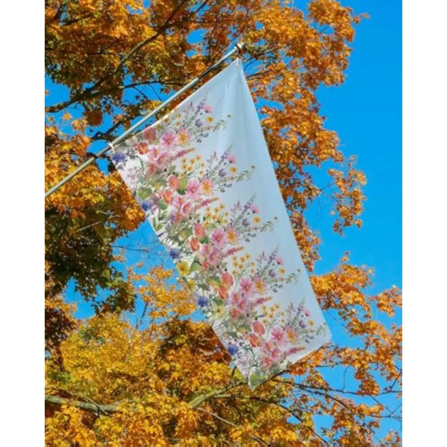 Spring Floral Meadow Flag Outdoor Single-sided Printing Sky Blue Garden Banner House Porch Decor