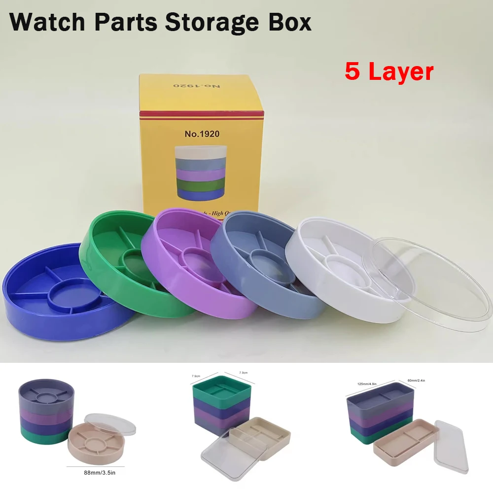 Boîte de rangement de pièces de montre, boîte de rangement d'outils de réparation de montre à 5 couches, boîte de pièces de couleur, outils de montre pour composant de vis, mouvement NH35