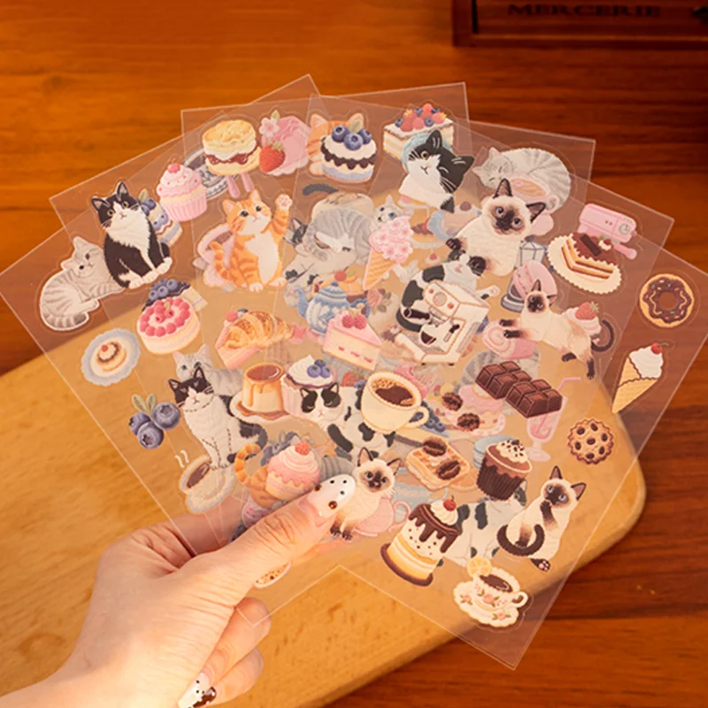 4 عبوات من ملصقات Meow Enjoy Sweet Time PET، ملصقات زخرفية مخططة لطيفة على شكل رسوم متحركة، ألبوم يوميات، مجموعة مواد مجمعة لخلفية المذكرات #2