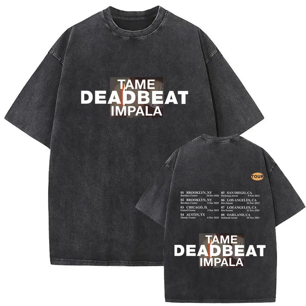 

Hot Sale Rock Band Tame Impala Deadbeat Vintage Washed T-shirt Men Women Retro Casual Cotton T Shirts Male Oversized Streetwear