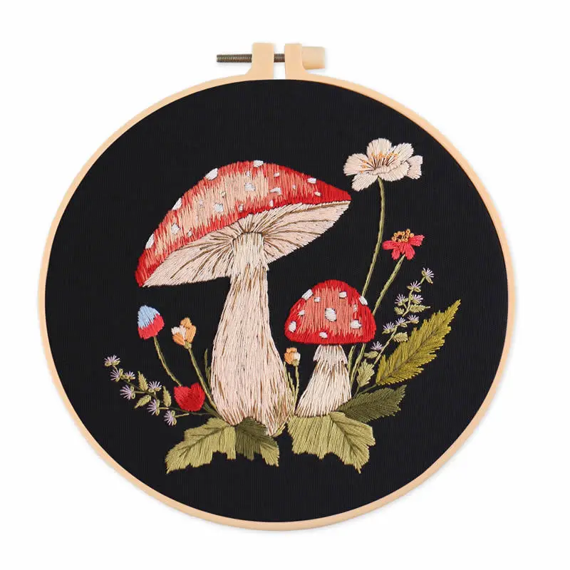 キノコ刺繍キット DIY 針仕事無料ハッピー針工芸品初心者クロス