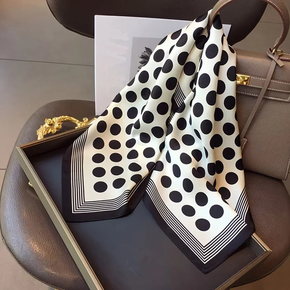 27 "أسود أبيض البولكا نقطة مربع وشاح أنيق نمط رقيقة حريري وشاح للرقبة عارضة الزخرفية هيرباند للنساء