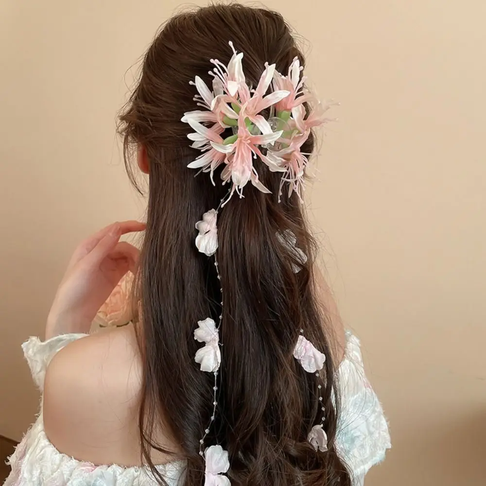 Moda elegante flor borla garra de cabelo luxo doce flor cabelo tubarão clipe fada requintado nupcial headwear meninas