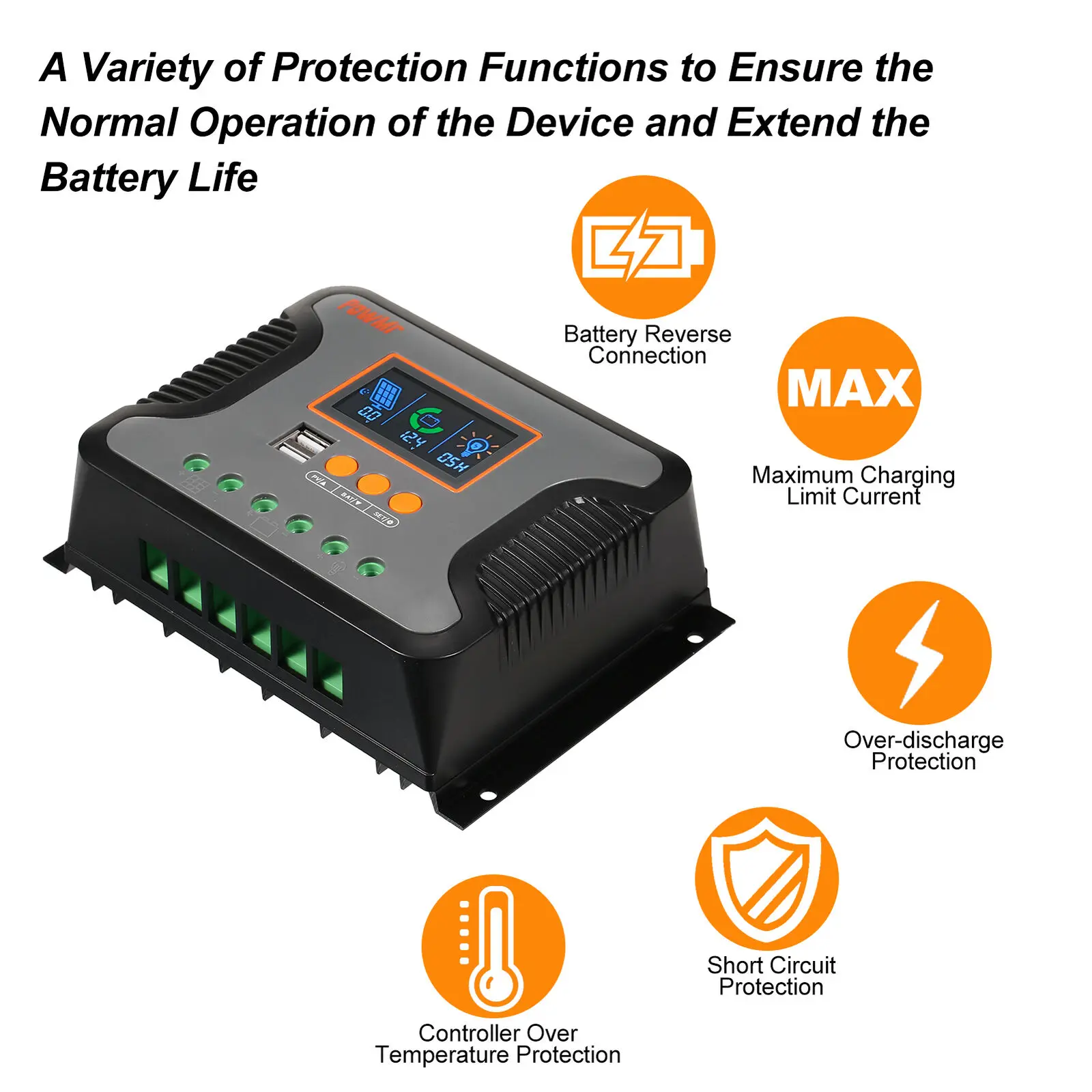 PowMr PWM 80A/60A /30A Pengendali Pengisi Daya Surya Layar LCD Apung Otomatis 12V 24V 36V 48V Sistem Pengontrol Pengisi Daya Baterai Lithium