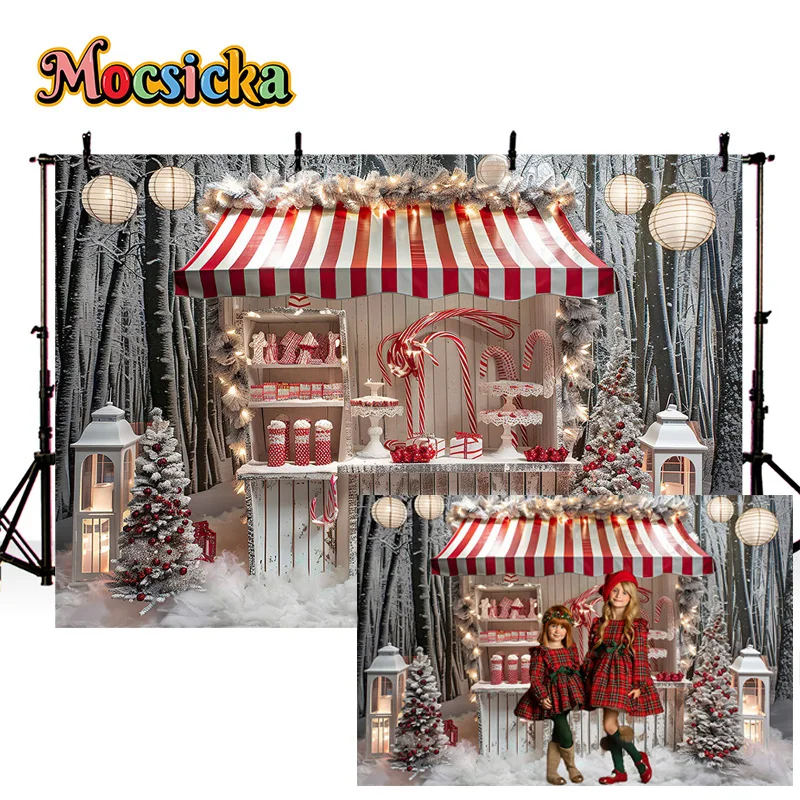 Mocsicka Christma Photography Background Xmas Tree Snowy Dessert Shop Backdrop New Year's Eve Party Kid Birthday Photo Studio