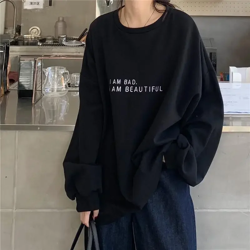 Hoodie Women\'s sweatshirt Letter T-shirts Autumn Korean Fashion Thin Chic Long Sleeve Oversize Pullovers Y2k jacket Looses Tops