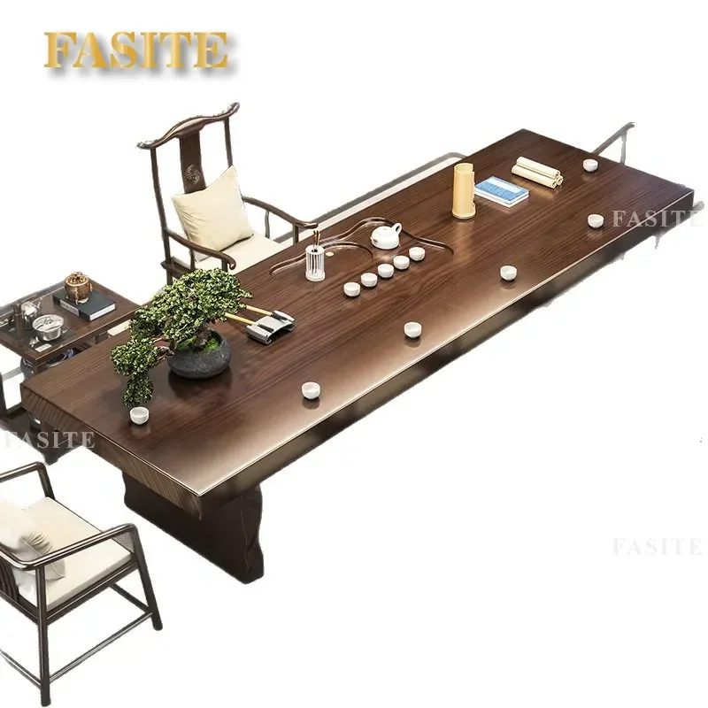 For New Chinese Style Solid Wood Tea Table Large Log Board Simple Office Household Furniture Tea Table and Chair Combination