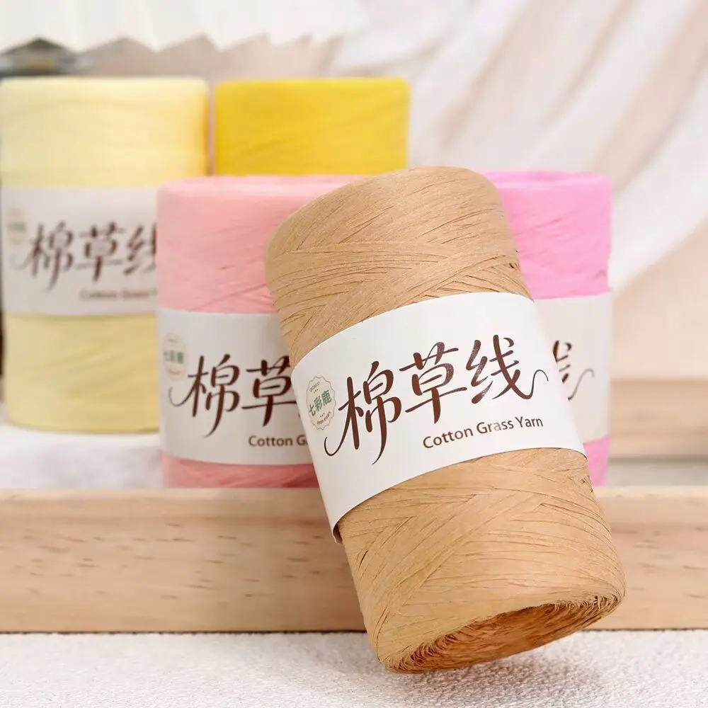 4-Pack of Single-Strand Raffia Yarn, 100g Per Roll, Total 400g, Suitable for Weaving Hats, Bags, Decorations, Heat-Resistant Mats, Gift Ribbons, Slippers, and Other Handmade Crafts, Hand Crochet, Beginner-Friendly