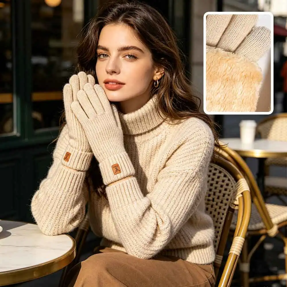 Winter Women's Knitted Gloves - Double-Layer Warm Touchscreen Gloves, Solid Classic