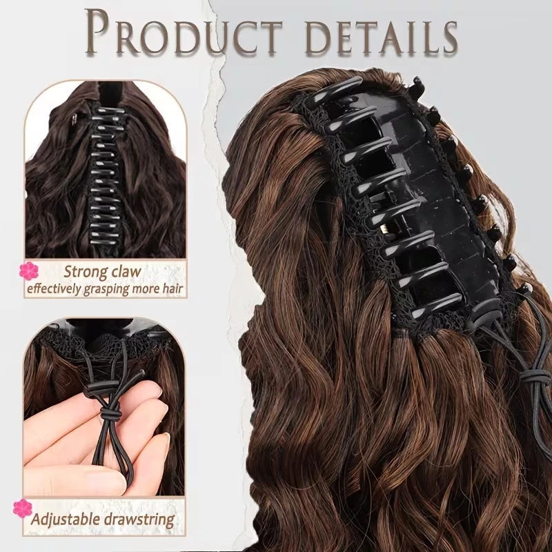 16Inch Synthetic Short Deep Curly Ponytail Hair Extension Claw Clip in Mixed Colors Fluffy Hairpiece for Women Daily Party view 4
