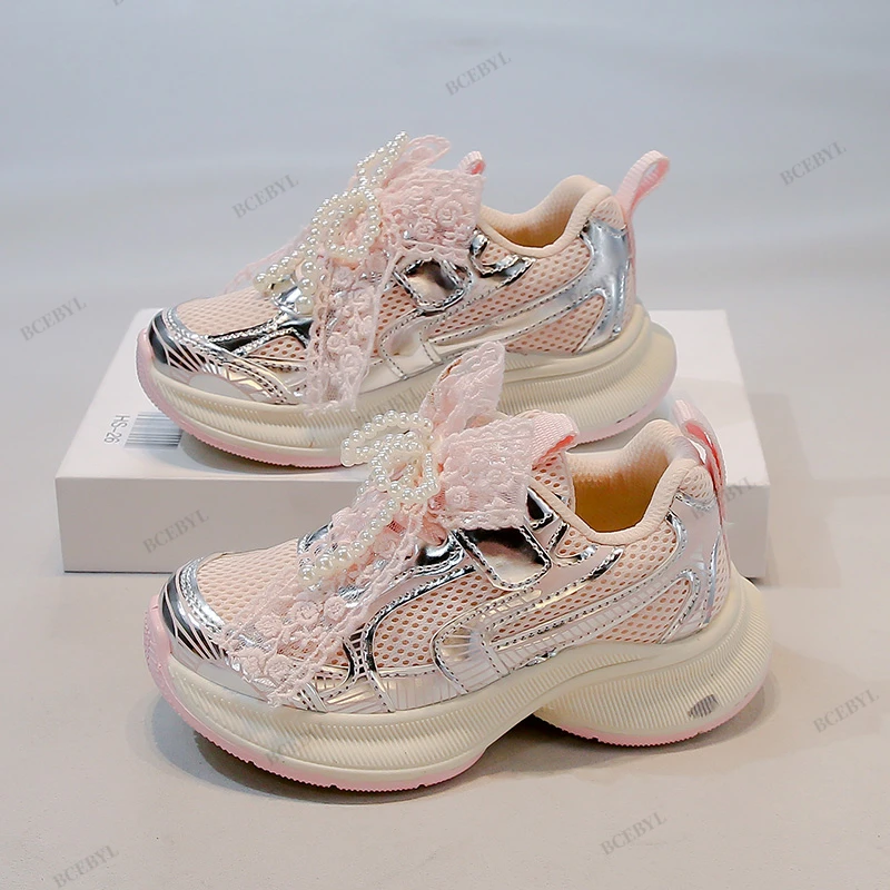 طفل Hot البيع الربيع/الخريف موضة تنفس سميكة وحيد القوس مطرز أحذية رياضية لينة المشي الرياضة عادية طفل أحذية مفلكنة #4