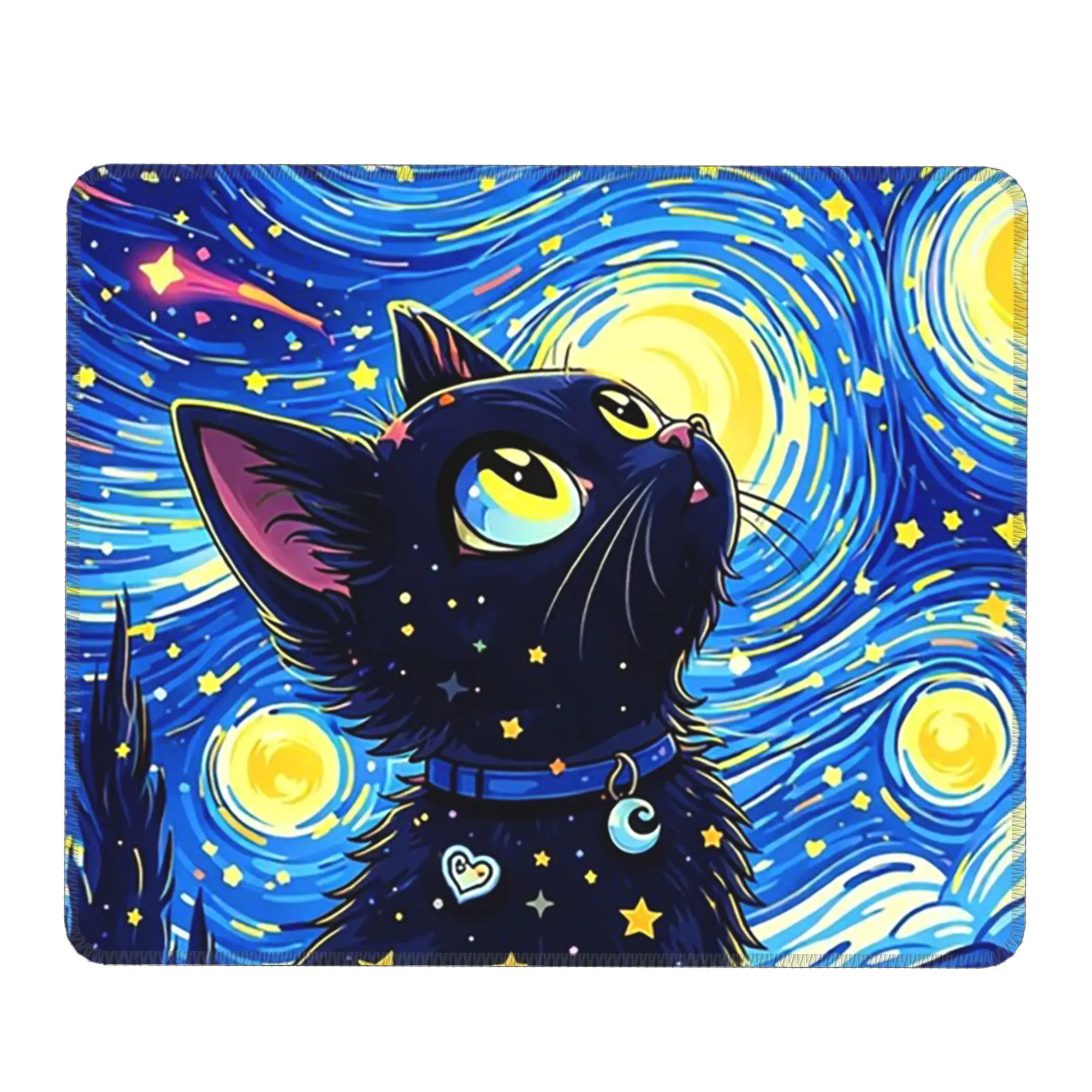 Black Cat Looks The Starry Night Mouse Pad Computer Keyboard Mouse Mat Gamer PC Laptop Desk Mat Office Table Mats