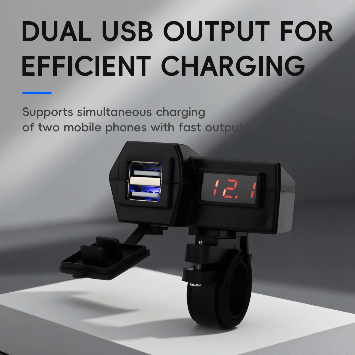 1pc Motorcycle USB Fast Charger Handle Style Dual USB Socket with Switch Voltmeter Waterproof Phone Power Supply Adapter Kit 12V