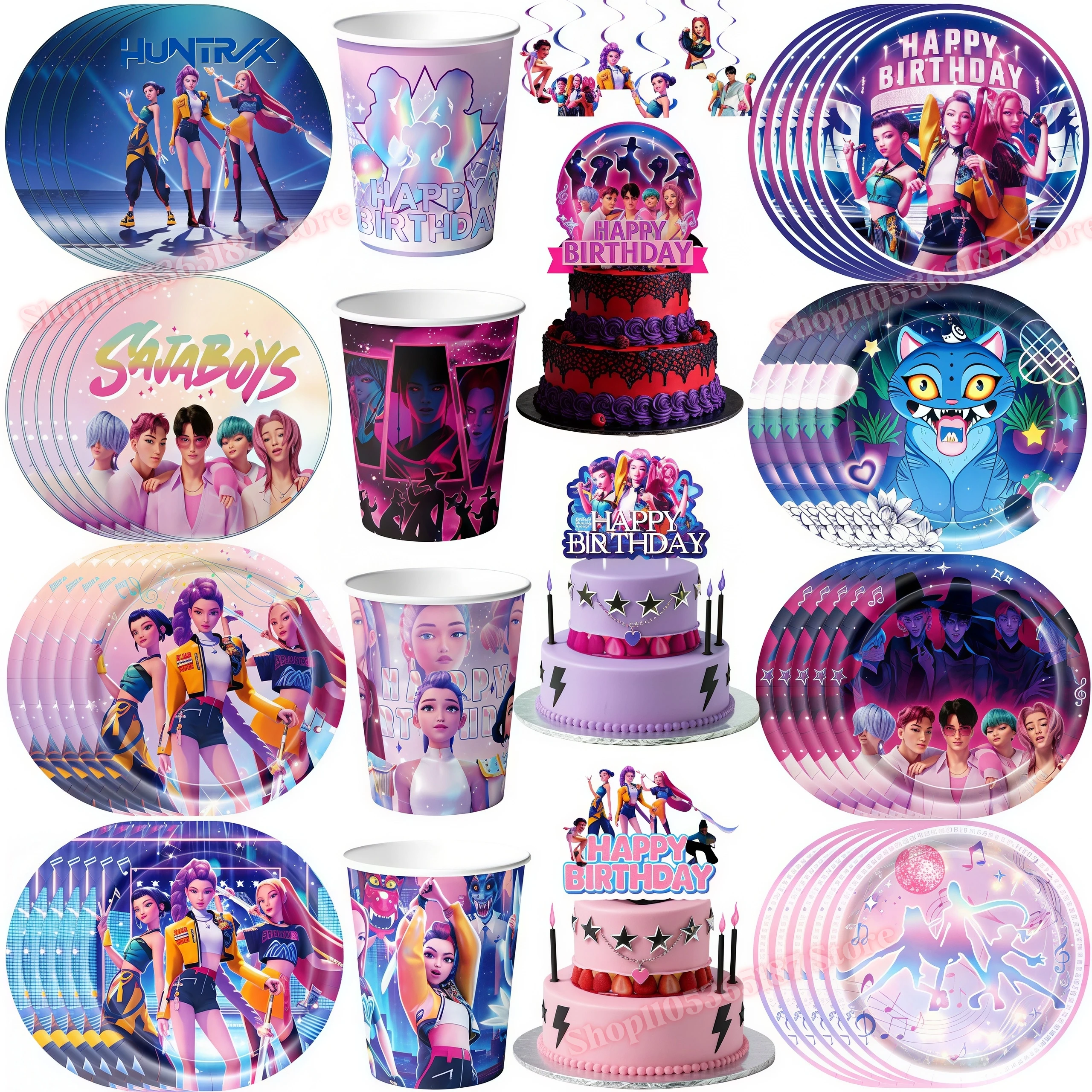 Décorations de fête d'anniversaire Demons Hunte K-pop Saja Boys Assiettes Gobelets Ballons pour enfants Fournitures de baby shower Cadeaux et faveurs de fête pour filles