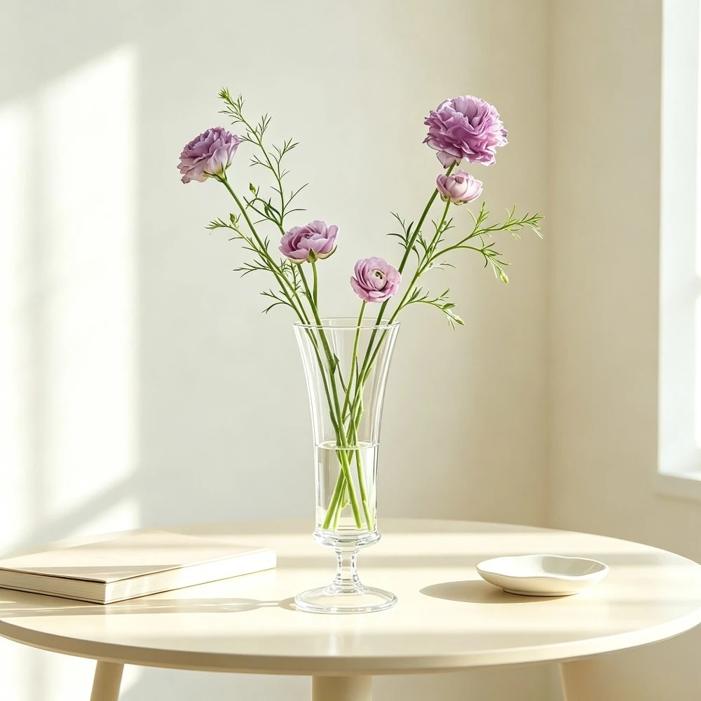 Goblet Shaped Clear Glass Vase Slim Flared Flower Container Minimalist Tabletop Living Room Home Decor Ornament