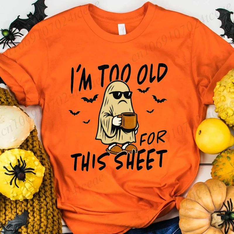 

Sarcastic Sheet Ghost Funny Halloween Print T-Shirts, Casual Short Sleeve T-Shirt for Spooky Season, Women's T-Shirt Clothing