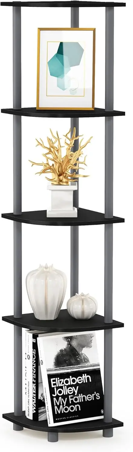 

5-ярусная угловая книжная полка, открытые стеллажи для хранения для гостиной, домашнего офиса, гаража, спальни, черного цвета