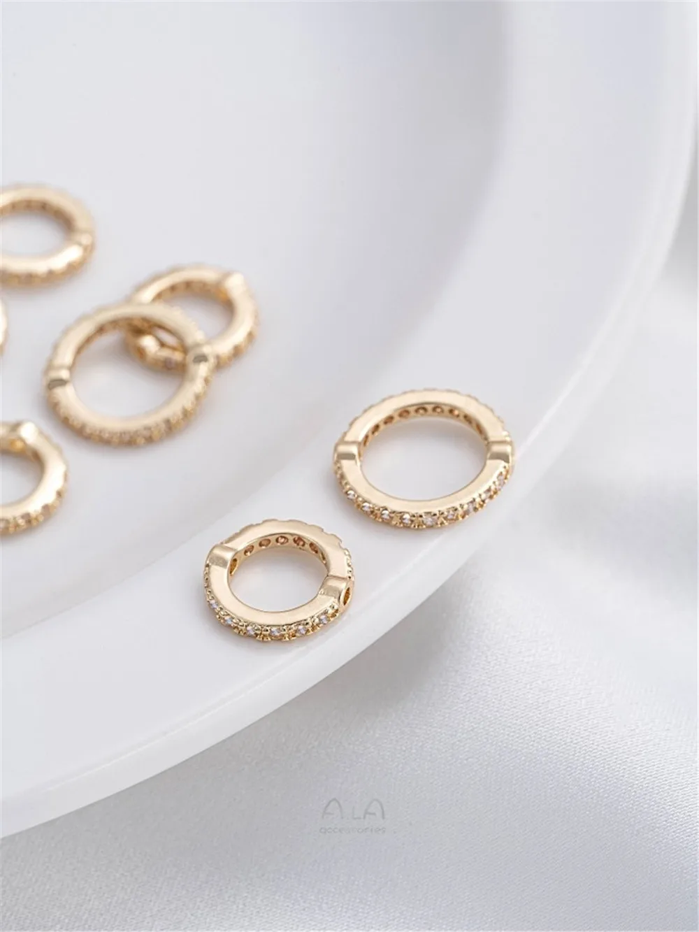 14K Gold-coated Zircon Ring Set Bead Ring Diy String Pearl Bracelet Necklace Jewelry Accessories K029