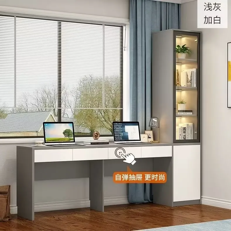Double computer desk light luxury window bay window cabinet student desk bookshelf combination home