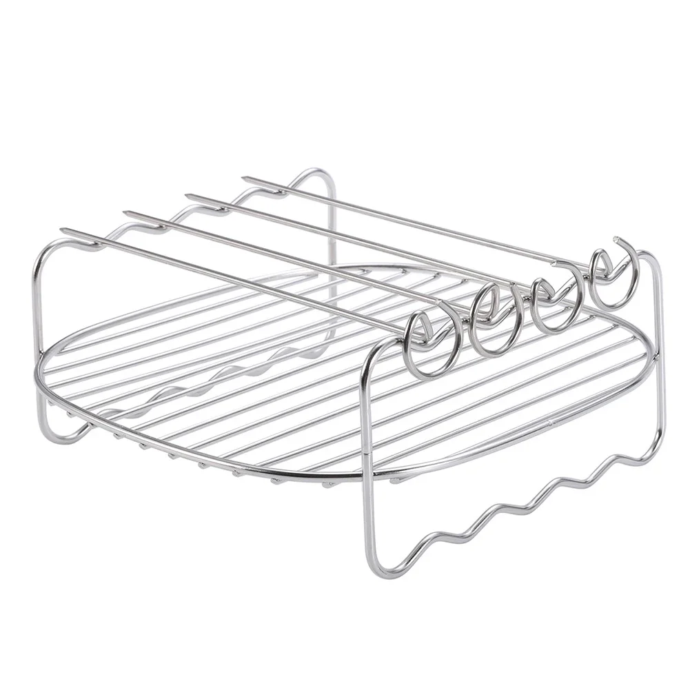 Double-deck Baking Tray Air Fryer Skewers Stainless Steel Holder Home Barbecue Replacement BBQ Rack