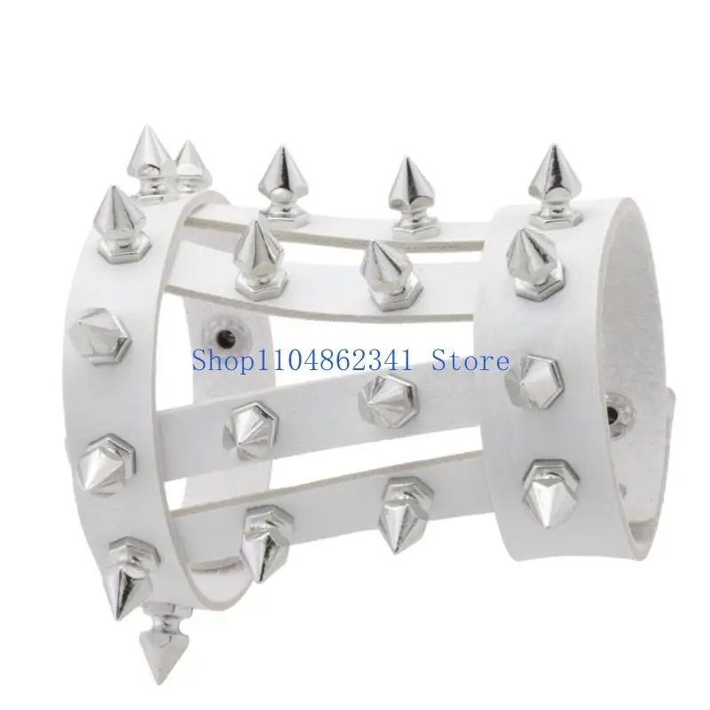 5ASD قابلة للتعديل أصفاد ذراع الشرير سوار لينة بو من جلد المعصم المعدني تصميم المجوهرات القوطية للرجال الموسيقى للنساء