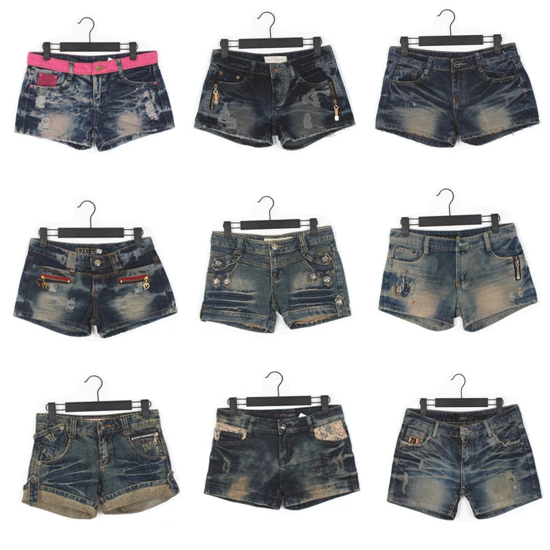 

Retro Y2K Distred Denim orts Spiky Low Waist Trendy Women's Summer Ultra-ort Jeans Pants l Waist Light Blue