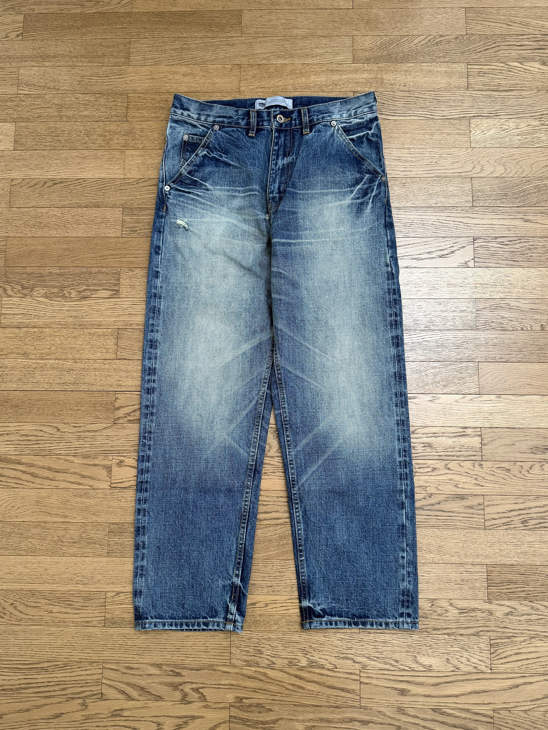 

Heavyweight Red Ear MADN Wu Wen Le Jeans Men's Vintage Waed Ripped Straight Leg Cotton Denim Retro Sle Casual Trousers