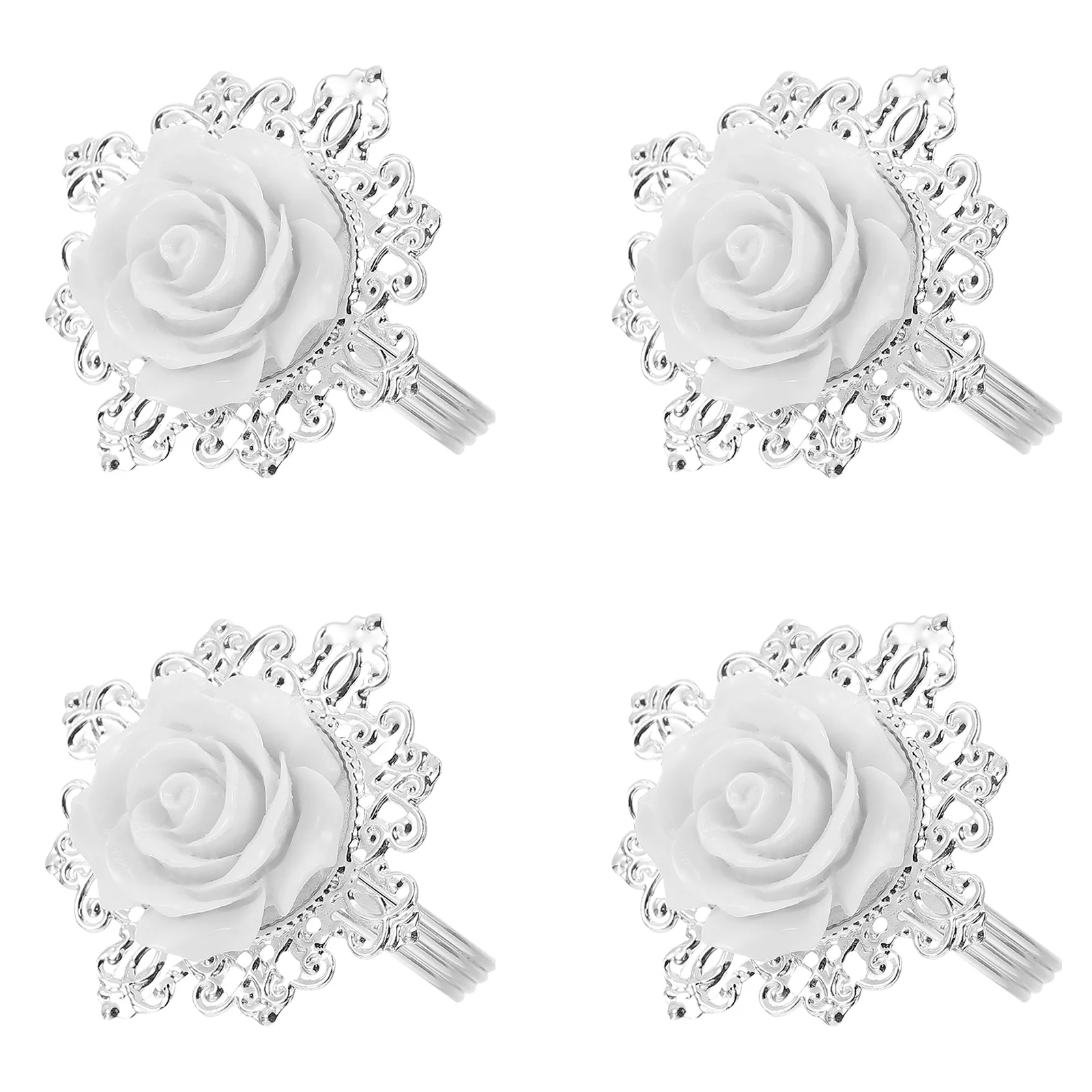 

12Pcs White Rose Napkin Buckles Zinc Alloy Napkin Holders Wedding Dinner Party Table Decoration Dining Table Decor