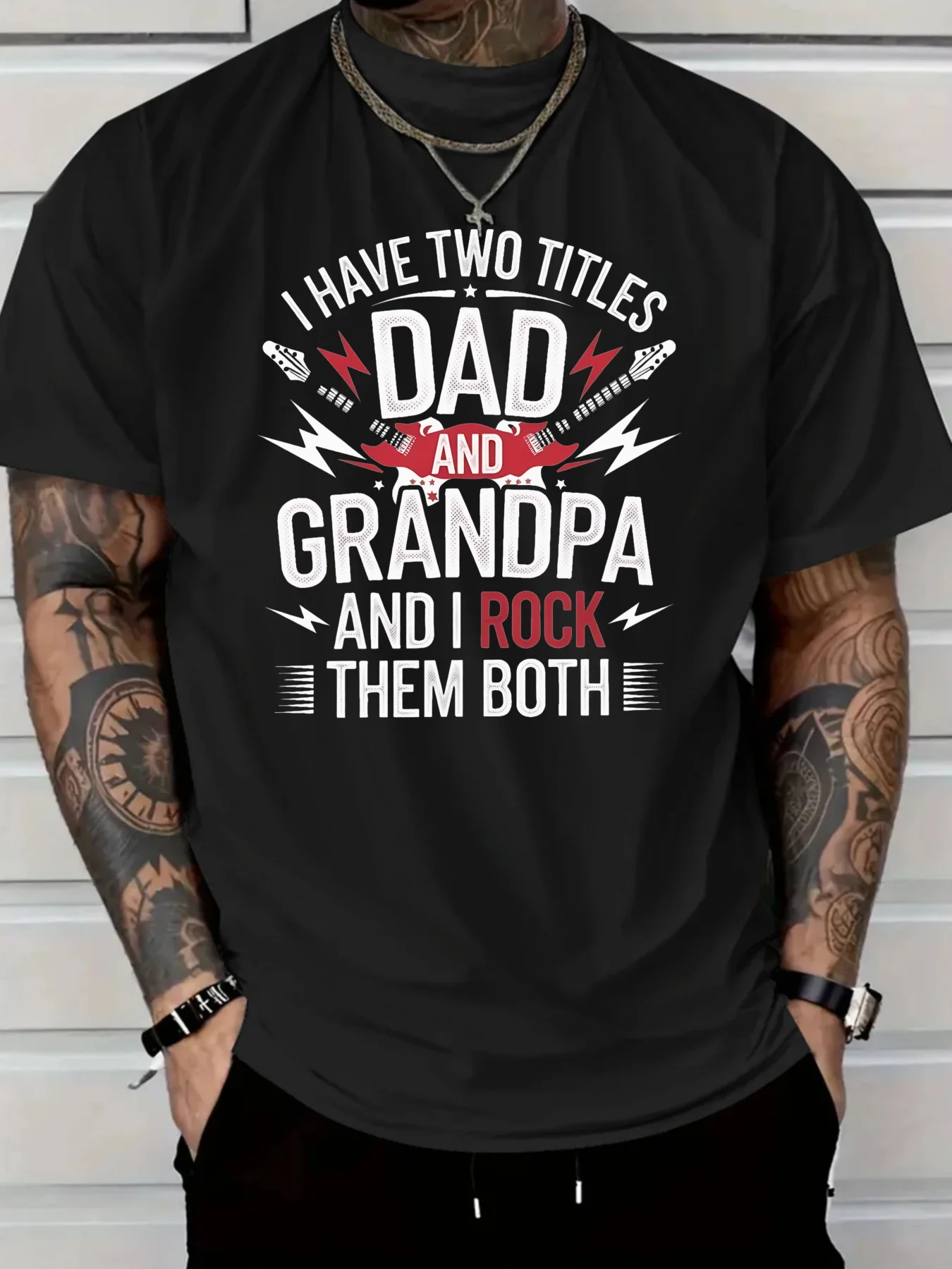 

Мужская новая забавная футболка из чистого хлопка I Have Two Titles: Dad and Grandpa and I Rock Them Both Мужская летняя уличная одежда