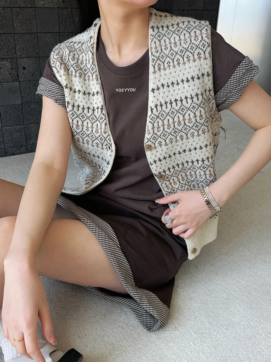 

7RODERIC WONG Vintage Embroidered Vest DEARSOCUTE Handpied Store Commuter Sle Woolen V-ne Single Button