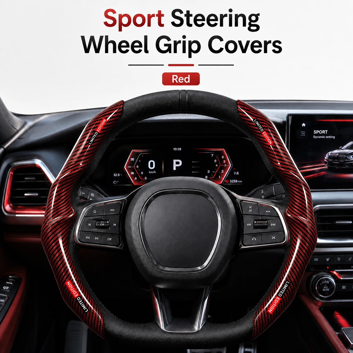 Glossy Car Steering Wheel Protector, Comfortable, Non-Slip, Fits Round/D Shape