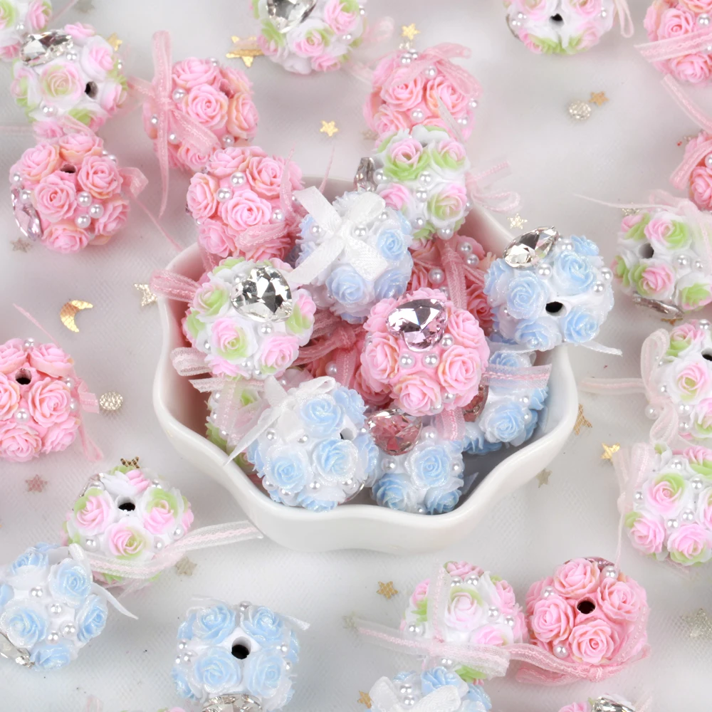 20mm 1/3/5pcs Rose Flower Ball Bow Love Polymer Clay Acrylic Beads For Jewelry Making DIY Necklace Bracelets Earring Accessories