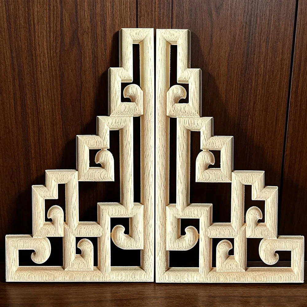 

4PCS 12-30cm Woodcarving Decal Wood Carved Wooden Crafts Corner Appliques Frame Wall Door Furniture Decorative