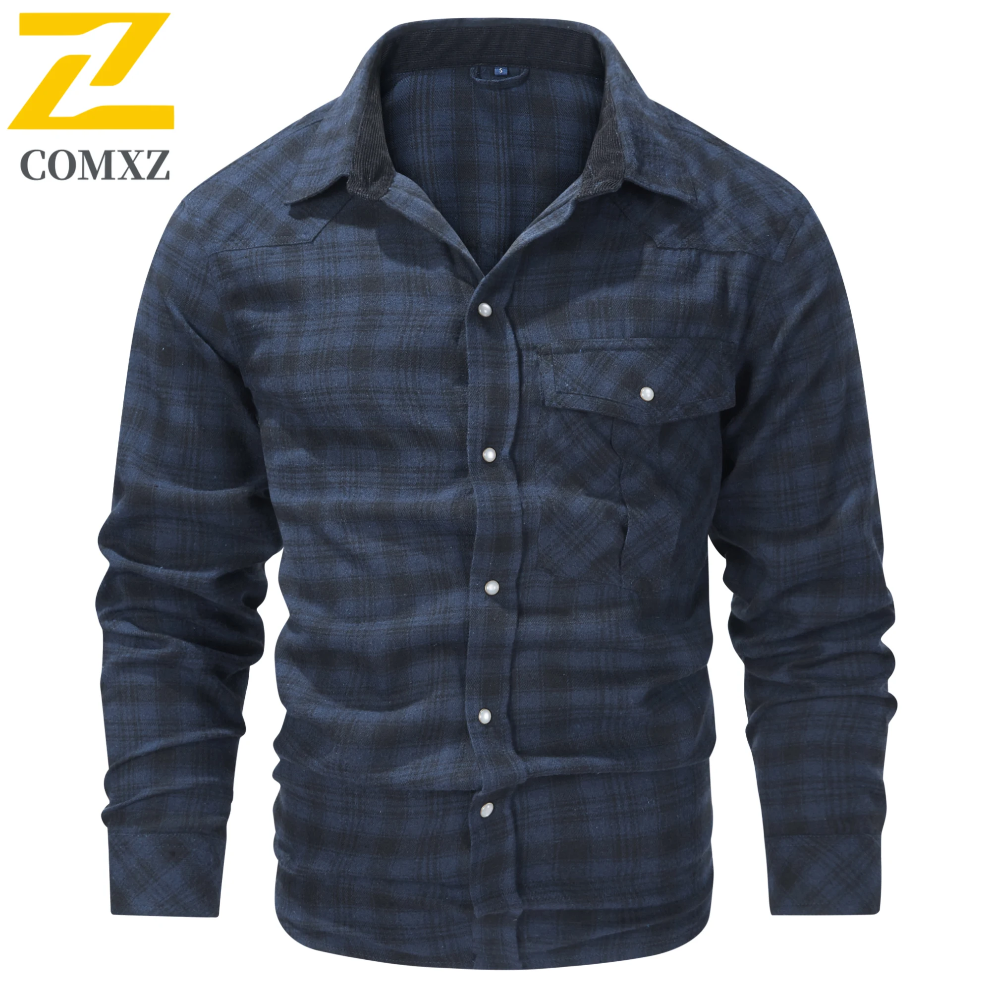 Fashion Jacket Men's Spring Autumn Casual Classic Plaid Button Long Sleeve Top Multi-pocket Business Casual Flannel Shirt Coat